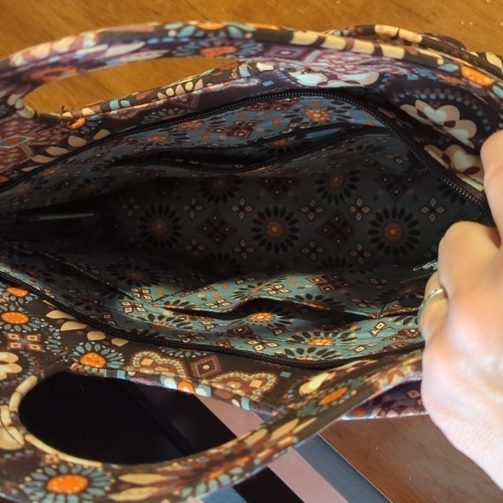 Vera Bradley Brown Floral Tote Handbag Purse - Picture 5 of 11